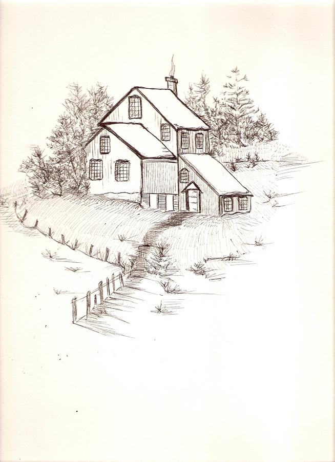 654x900 Old Farmhouse Drawing By Barbara Cleveland