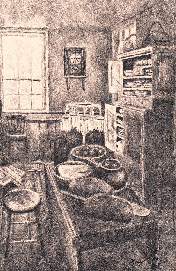 583x900 Original Old Fashioned Kitchen Drawing By Kendall Kessler