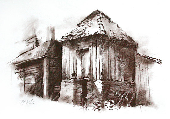 570x400 Nature House Drawing A3 Nature Old Cottage In Brown By Olgagogole