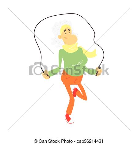 450x470 Old Lady With Skip Rope Cute Cartoon Style Isolated Flat