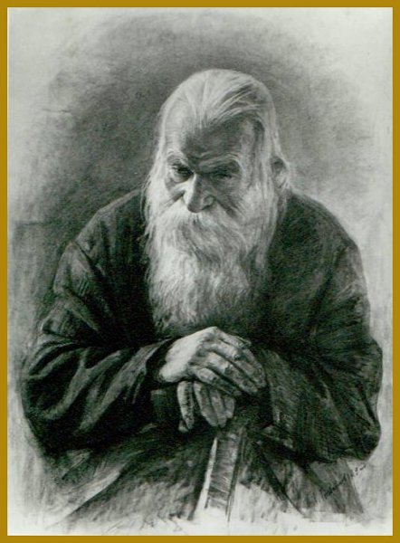 442x600 Old Man With A Cane, Drawing By Igor Babailov