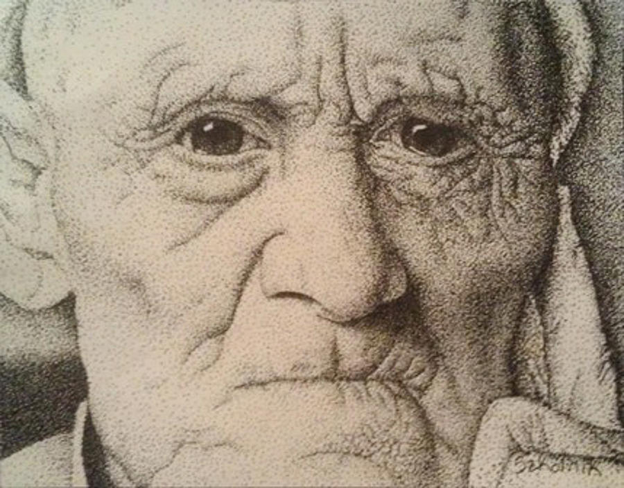 900x704 Stippling Of An Old Man Drawing By Lisa Marie Szkolnik