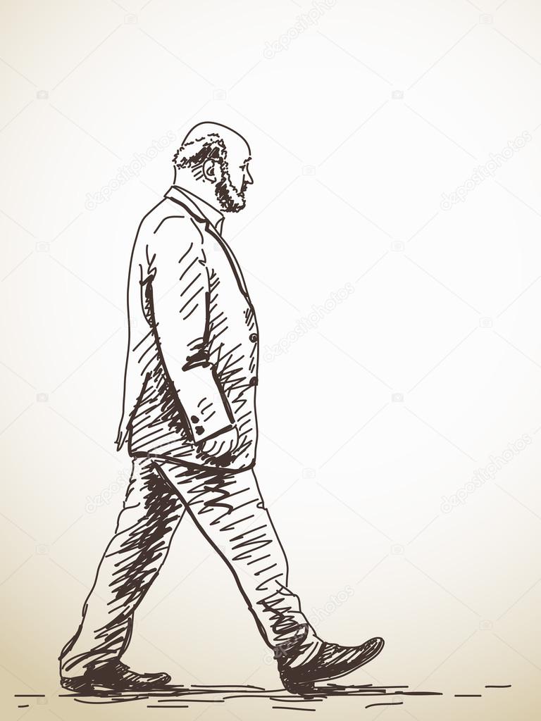 768x1024 Sketch Of Walking Old Man Hand Stock Vector Olgatropinina