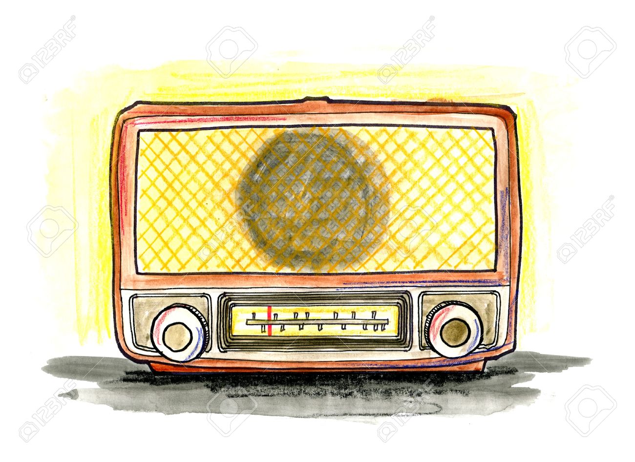 1300x946 Hand Drawn Illustration Of A Vintage Radio On White Background