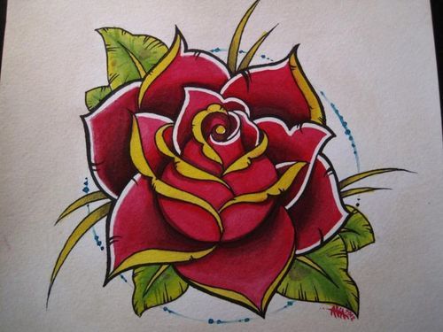 500x375 Old School Rose Tattoo Flash Terrific Tats Tattoo