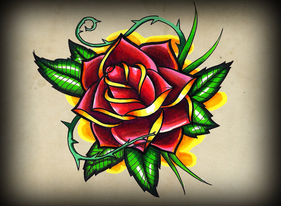 900x660 Old School Rose By On @ My Tatoo
