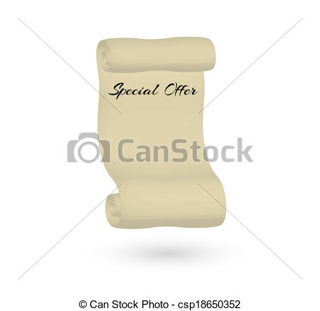 450x438 Special Offer With Old Scroll Paper On White Background Clipart