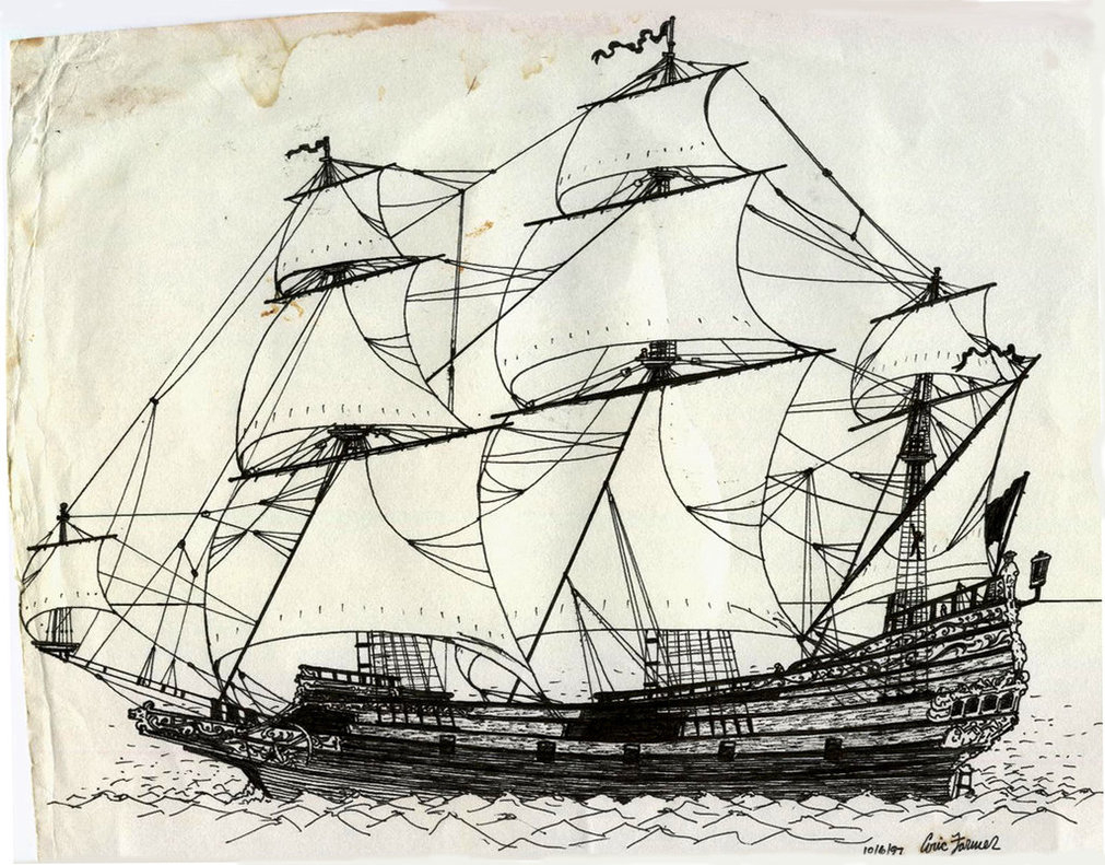 1011x791 Old Pirate Ship Drawing Old Ship By Riverking