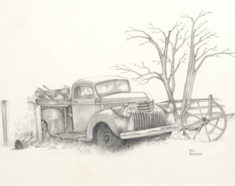 340x270 Old Truck Drawing Etsy