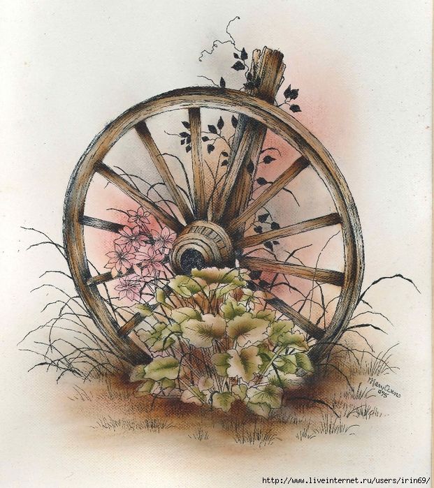 621x699 Old Wagon Wheel Vignette Lanier (621x700, 420kb)