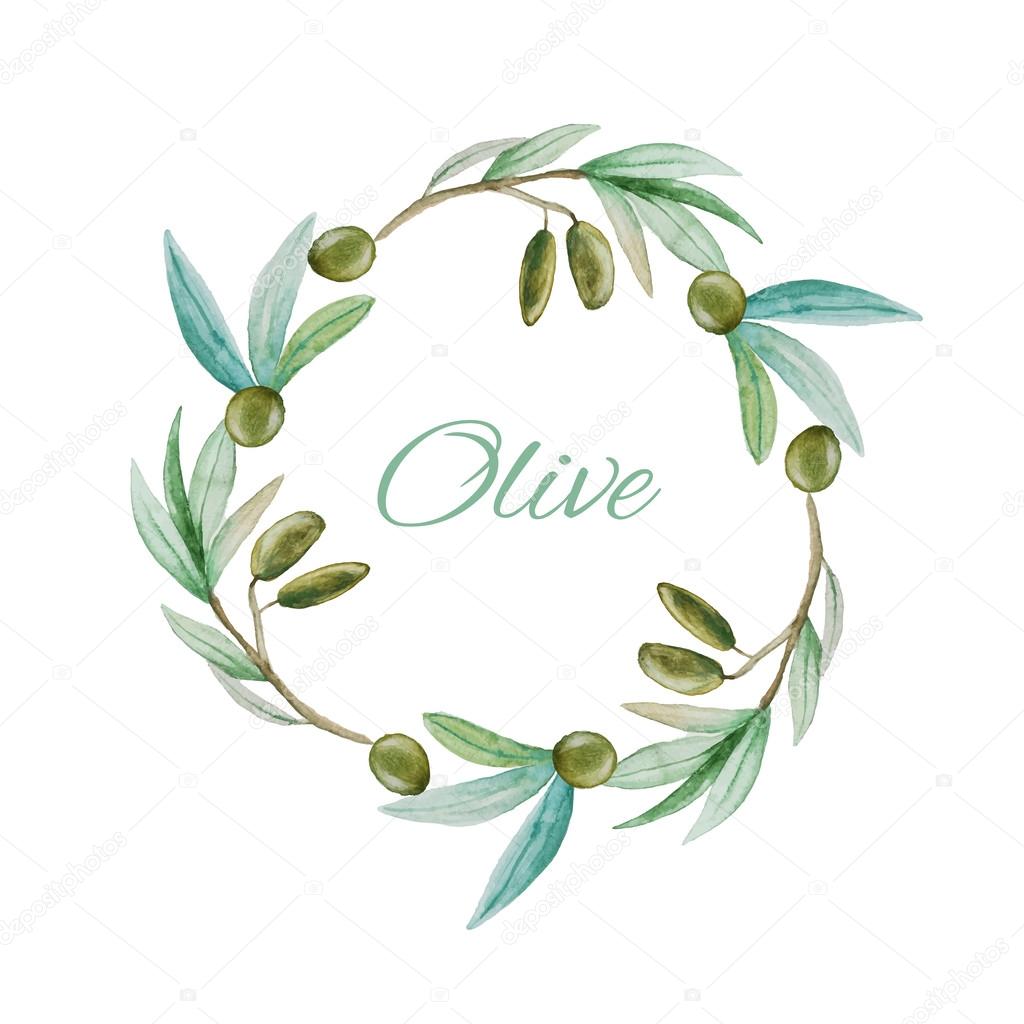 1024x1024 Watercolor Olive Branch Wreath Background Stock Vector Dinal