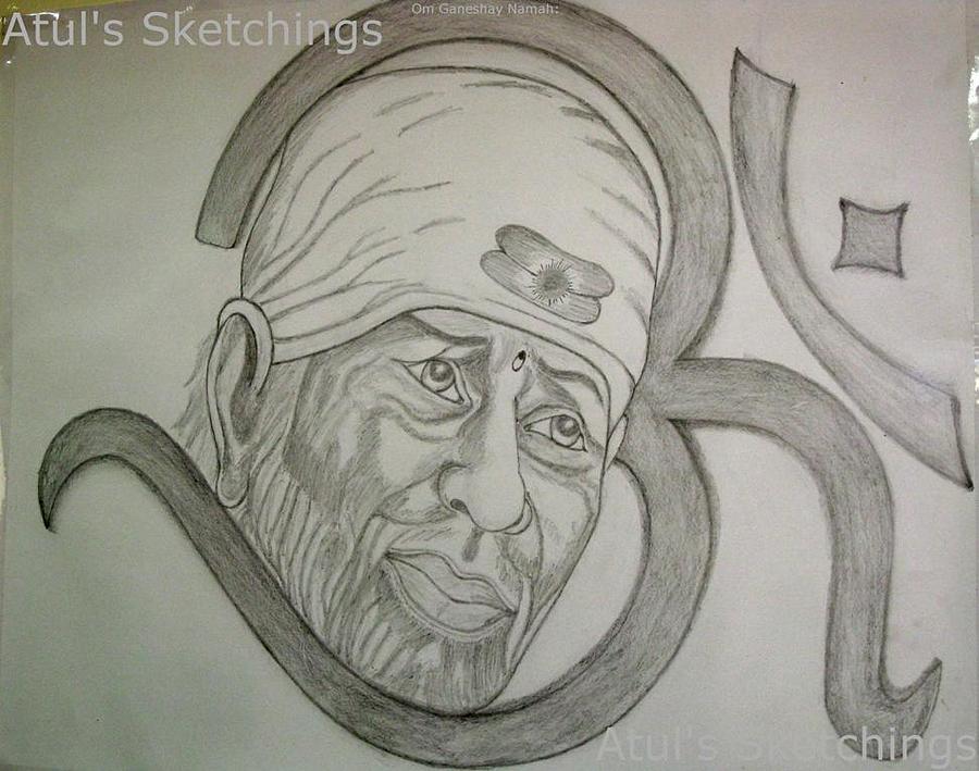 900x709 Baba With Om Drawing By Atul Ojhal Dubey