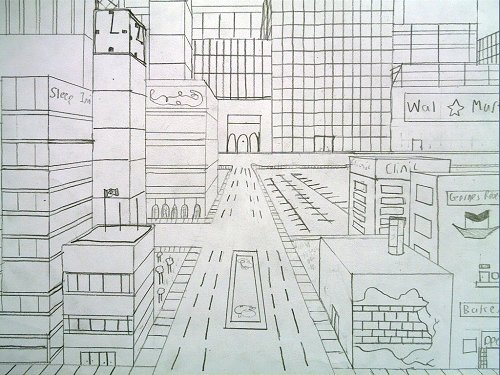 One Point Perspective City Drawing at GetDrawings | Free download