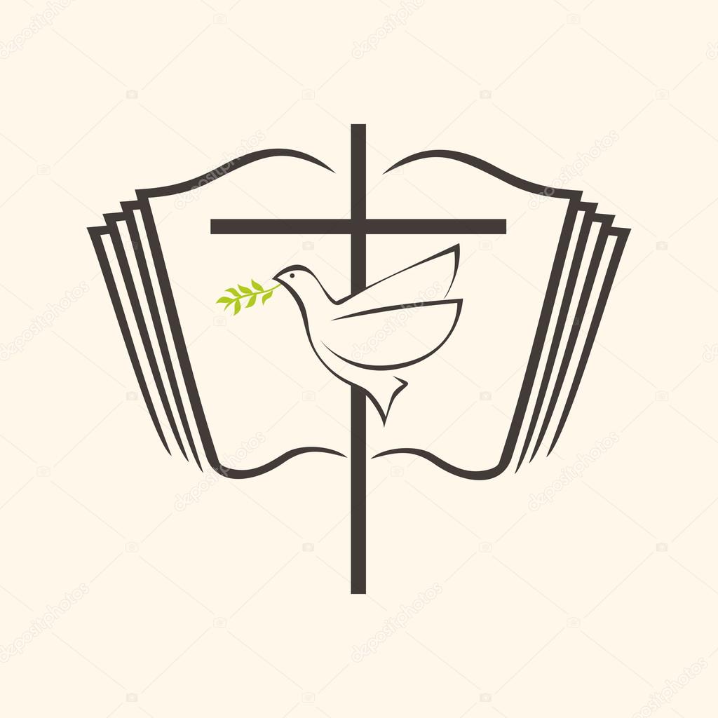 1024x1024 Open Bible, Dove, Cross, Holy Spirit, Bible, Pages Stock Vector