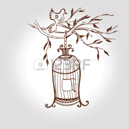 450x450 Vector Vintage Hand Drawn Cage. Sketch Birdcage Vector. Vintage