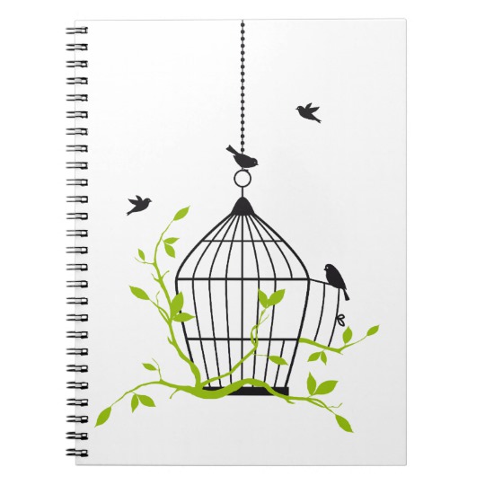 540x540 Be Free, Open Birdcage With Birds And Branches Notebook
