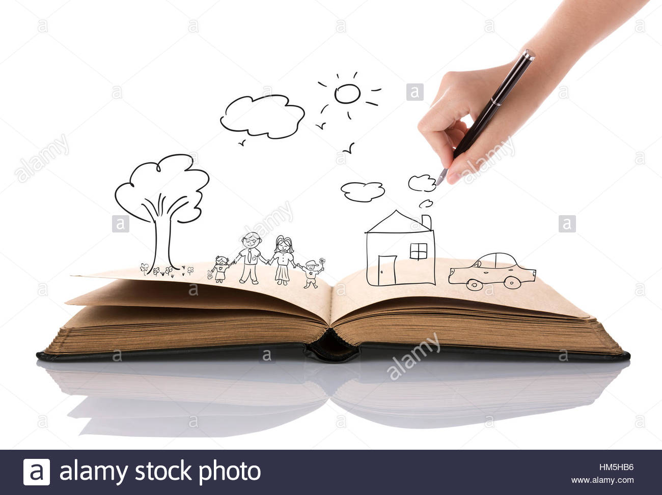 1300x973 Hand Draw In Open Book Of Lovely Family Stock Photo 132889098