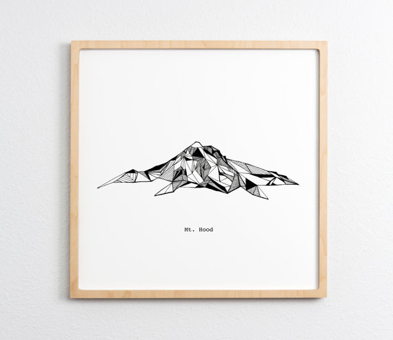 570x493 Mount Hood Oregon Polygonal Mountain Drawing Art Print