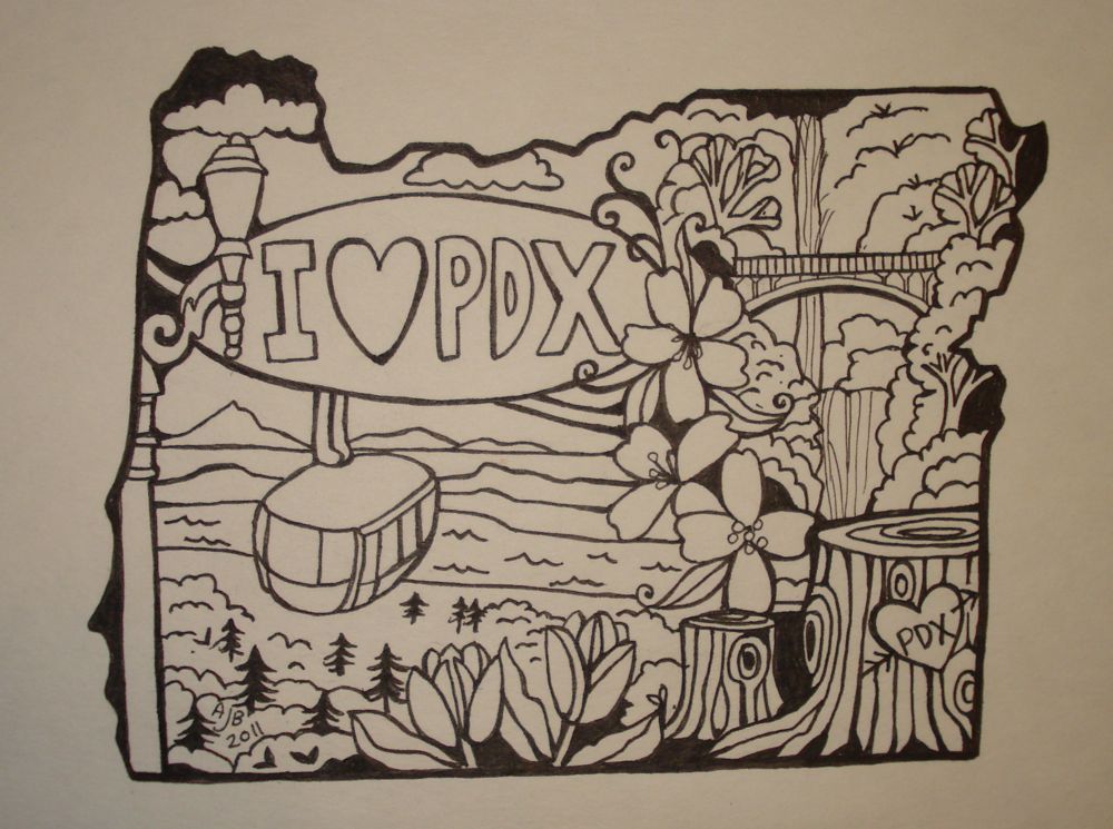1000x745 Powell's Books Portland Oregon Outline Drawing. Pen On Paper. 5 X