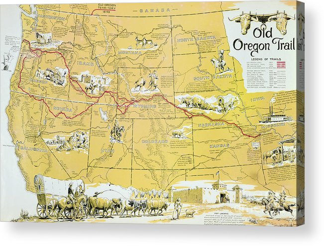 651x495 Map Of The Old Oregon Trail Acrylic Print By American School