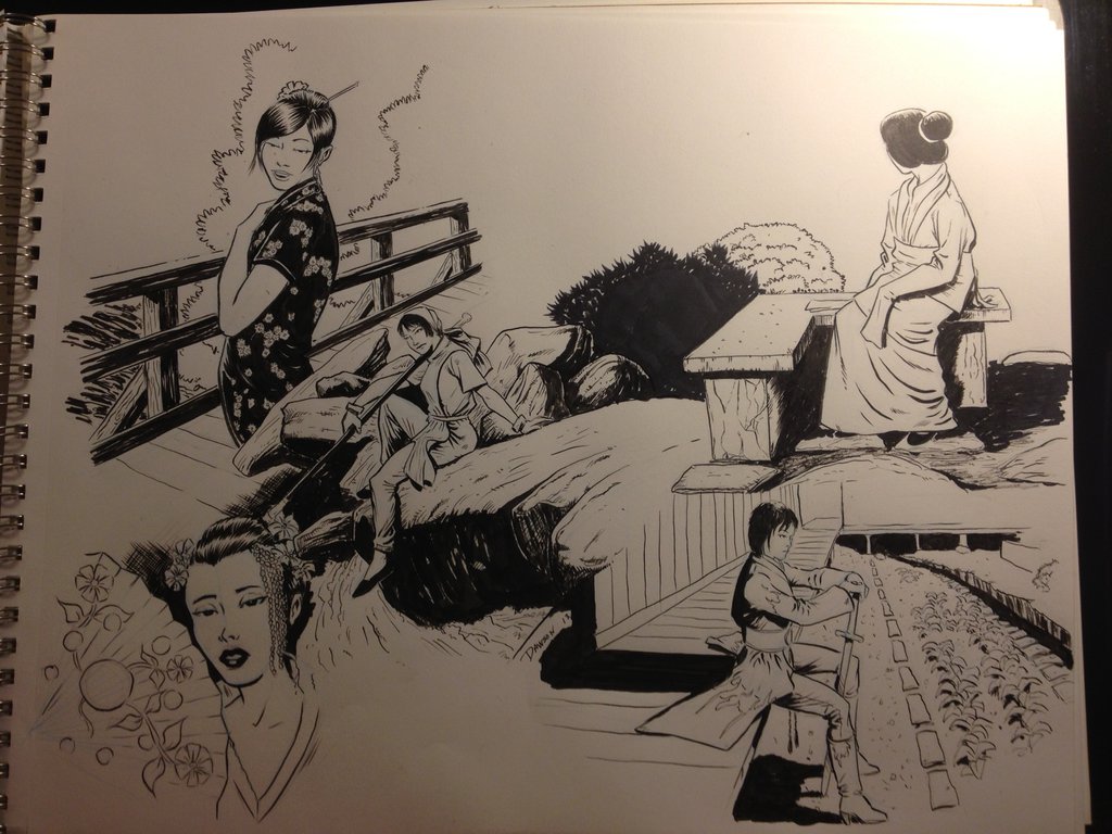 1024x768 Oriental Themed Sketchbook Drawings By Frankdawsonjr