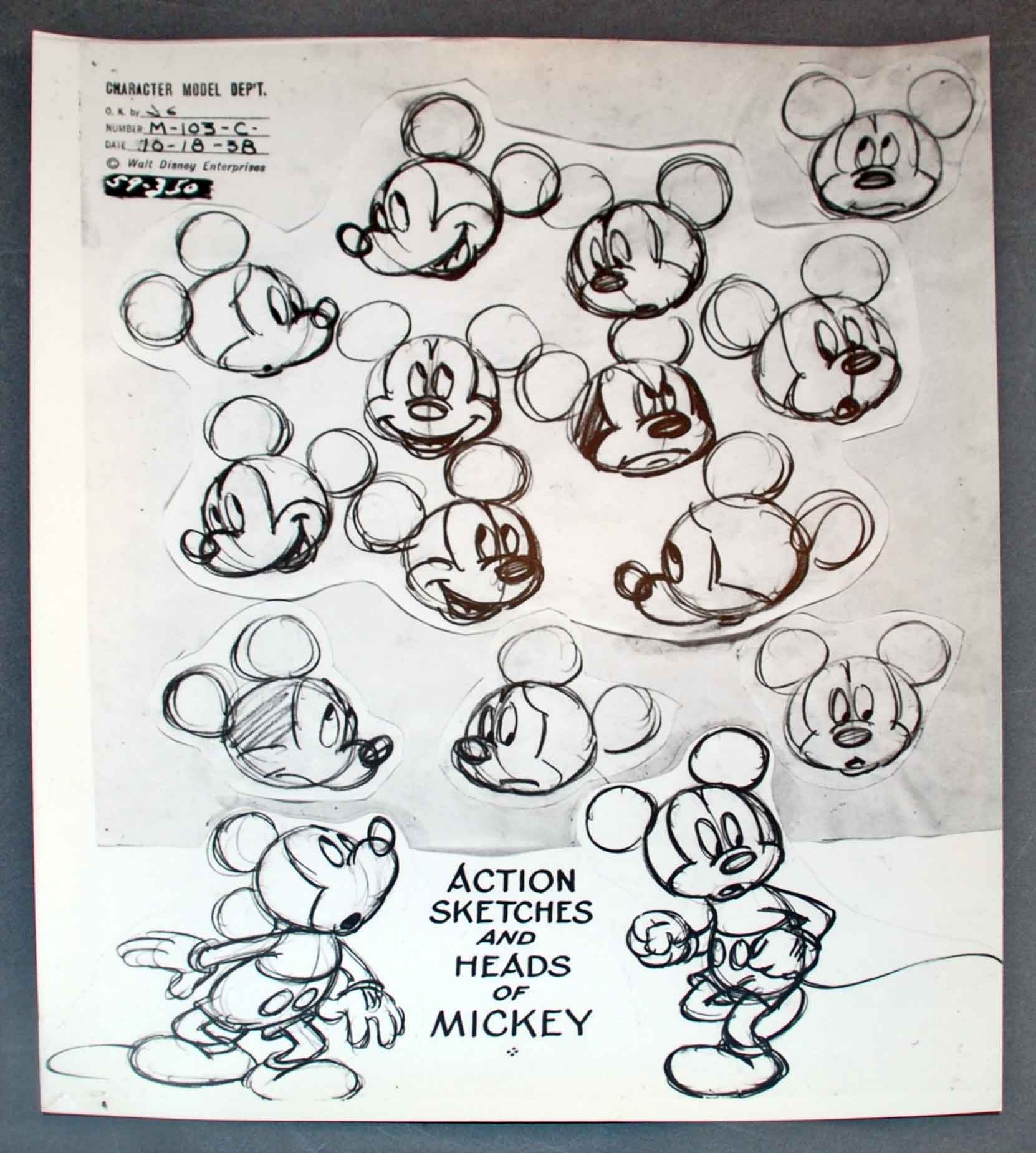 1662x1849 Original Walt Disney Model Sheet Mickey Mouse Action Sketches