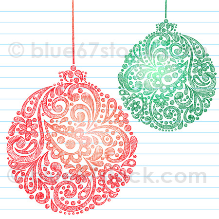 450x450 Hand Drawn Abstract Henna Paisley Sketchy Christmas Ornament