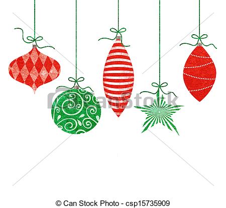 450x413 Whimsical Hanging Christmas Ornaments. Five Cute Retro Stock