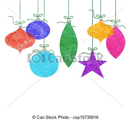 450x413 Whimsical Hanging Christmas Ornaments. Seven Cute Retro Clipart