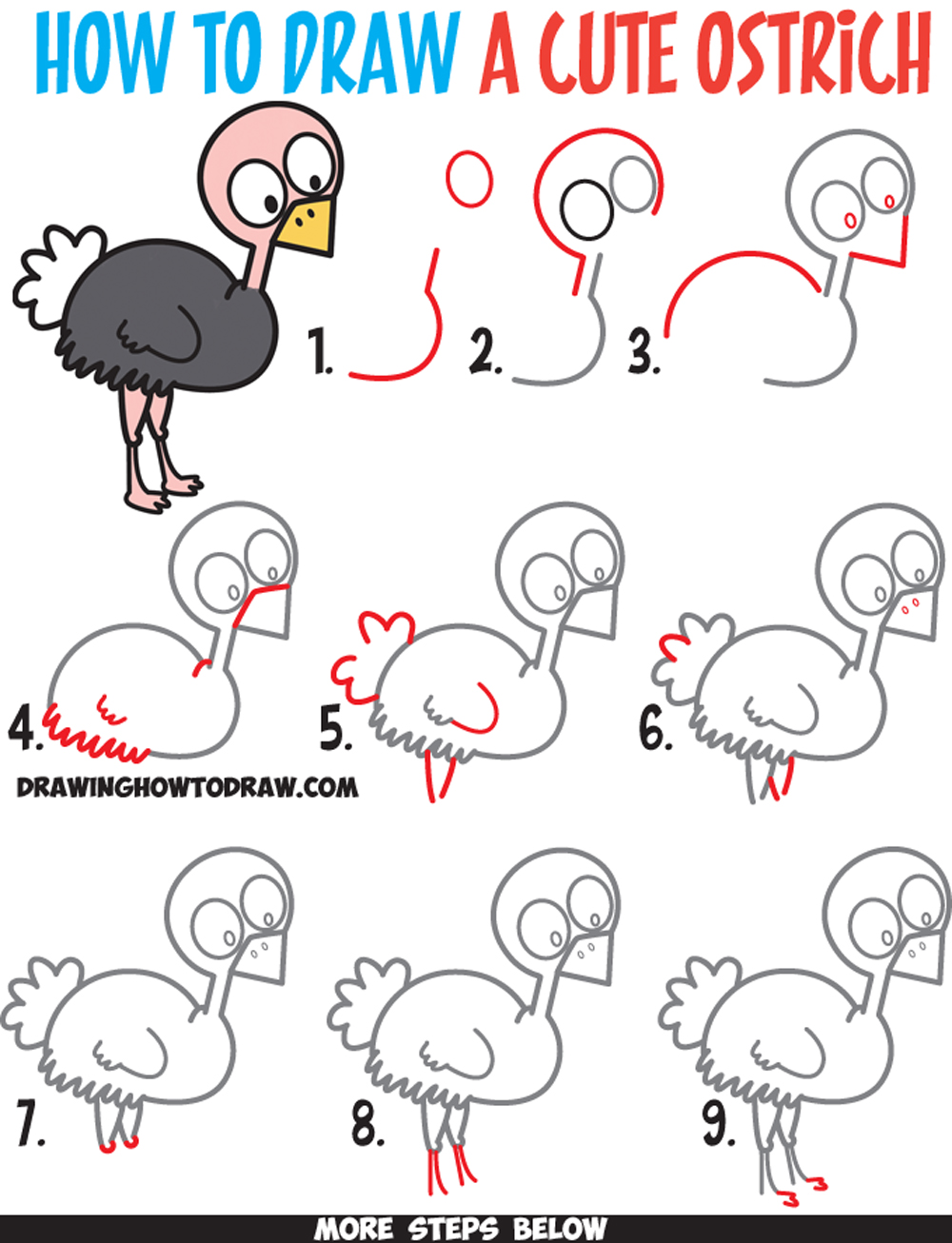 1000x1306 How To Draw A Cute Cartoon Ostrich Easy Step By Step Drawing