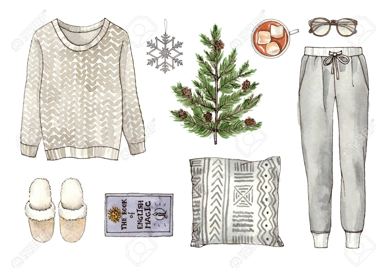 1300x901 Watercolor Hand Drawing Sketch Fashion Outfit, A Set Of Clothes