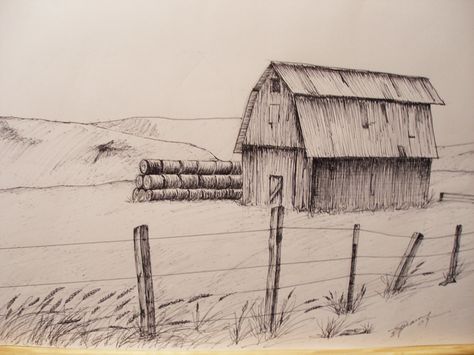 474x355 Print Pen And Ink Drawing Of Oregon Hay Barn, 812 Ink Drawings