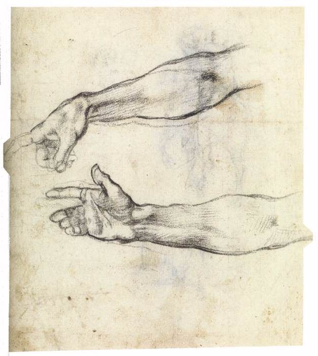 627x700 Buonarroti Michelangelo, Two Studies Of An Outstretched Right Arm