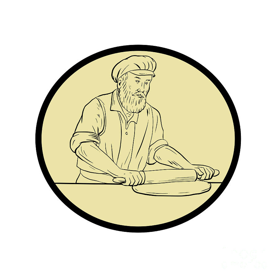 900x900 Medieval Baker Rolling Pin Oval Drawing Digital Art By Aloysius