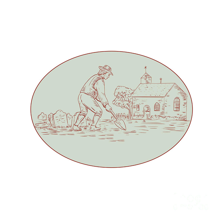 900x900 Medieval Grave Digger Shovel Oval Drawing Digital Art By Aloysius