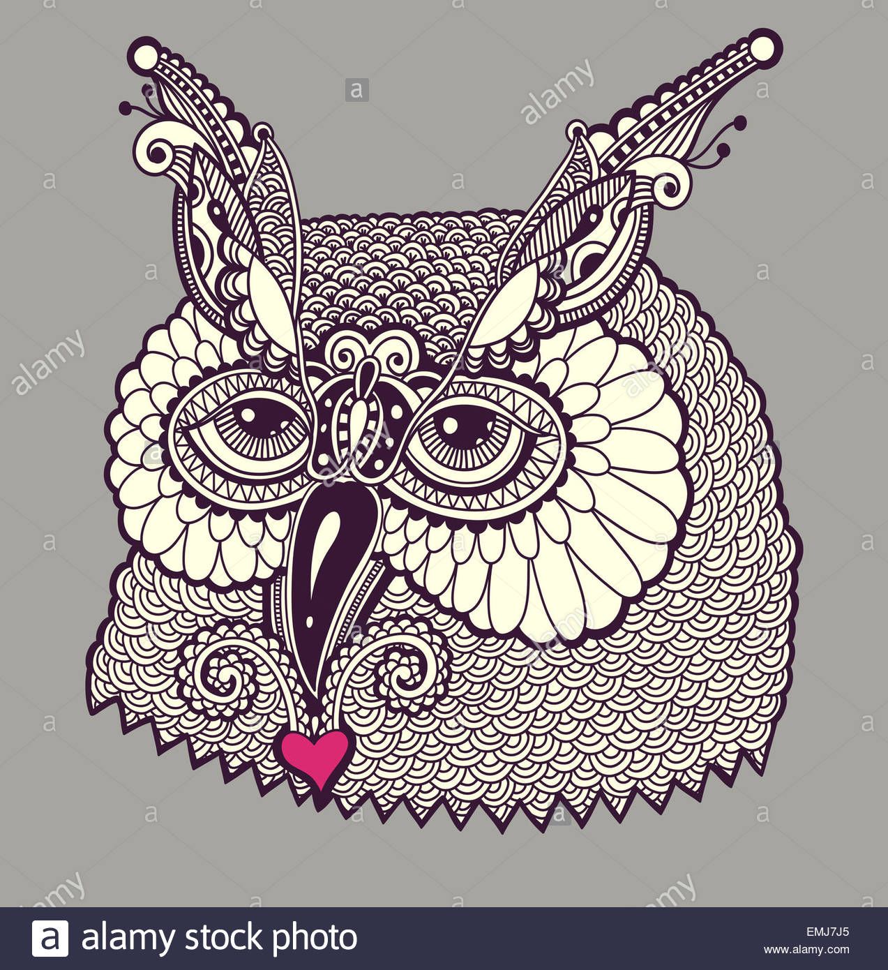 1273x1390 Digital Drawing Of Owl Head Stock Photo, Royalty Free Image
