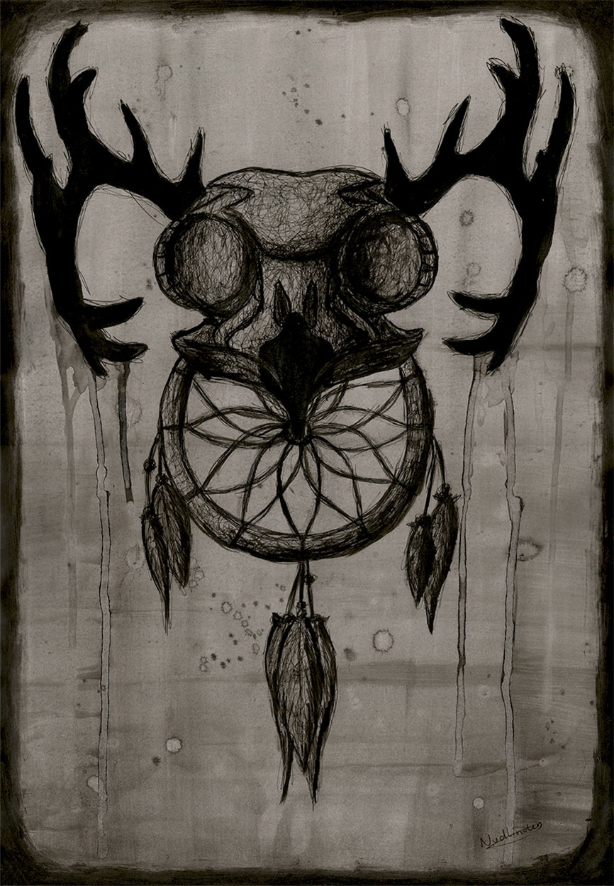 866x1250 Ink Drawing Owl Dreamcatcher