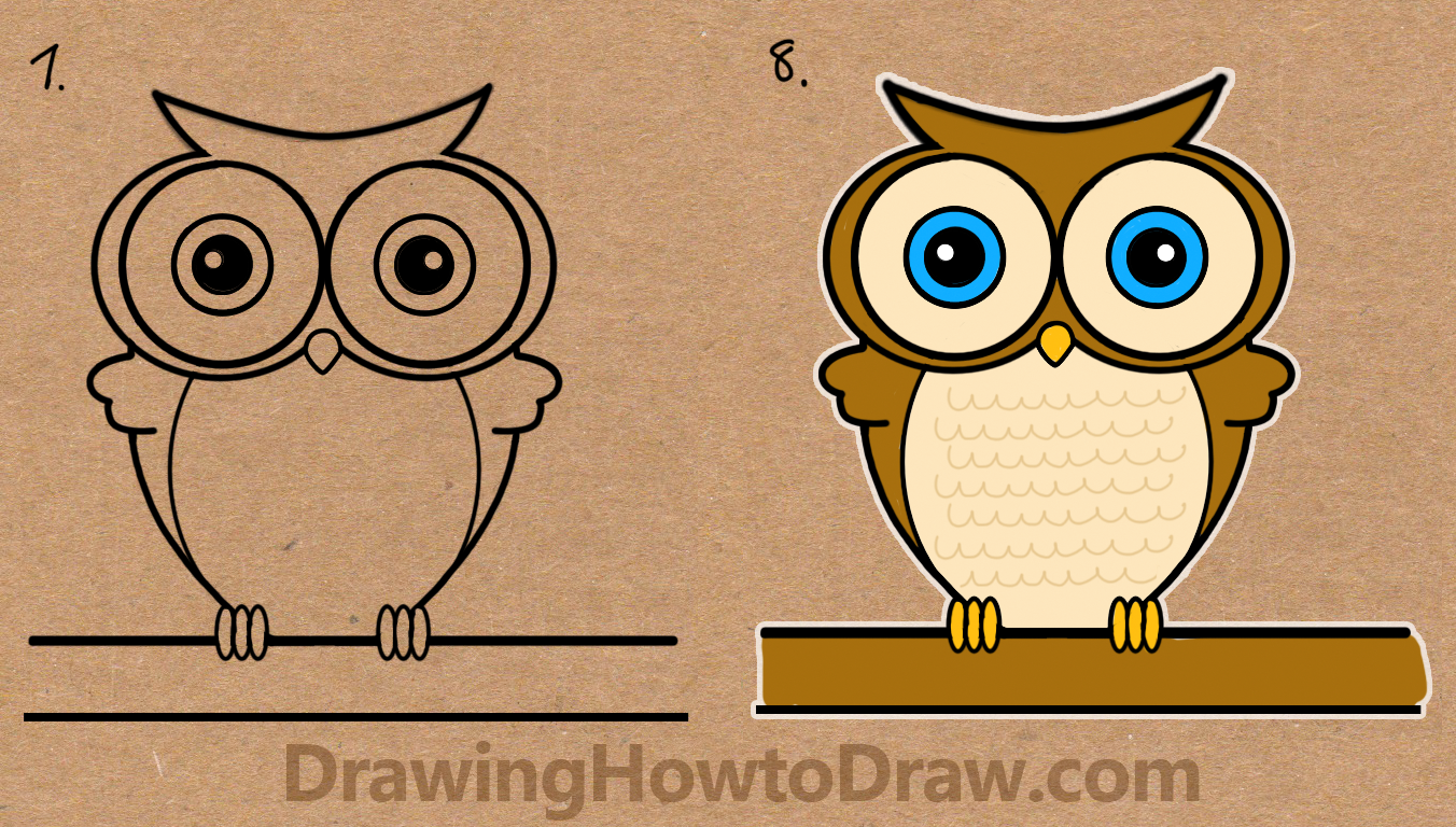 1352x768 How To Draw A Cartoon Owl From Word Owl Drawing Tutorial For Kids