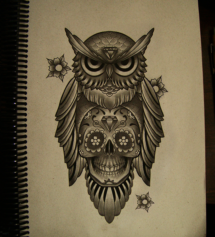750x829 Owl Mexican Skull By Frah Tattoos Mexican Skulls