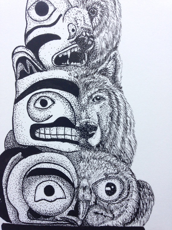 570x760 Totem Pole Fantasy Drawing Original Pen Amp Ink. 8.5x11 Original