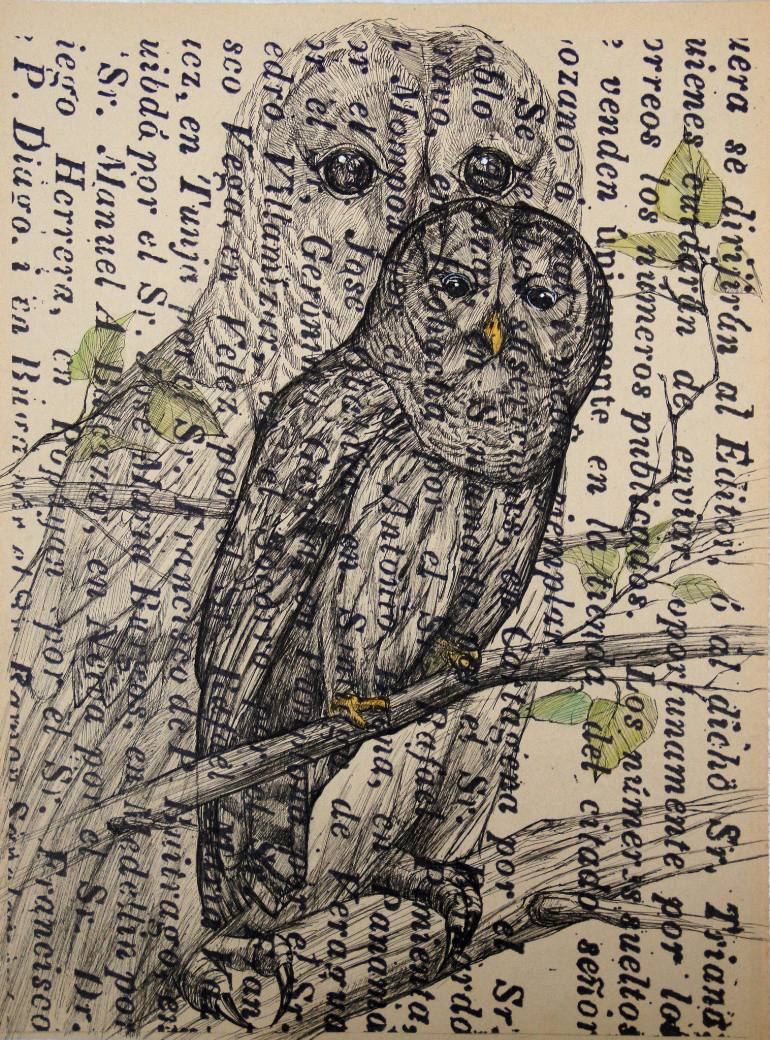 770x1040 Saatchi Art Two Owls Drawing By Bazhena Kutergina