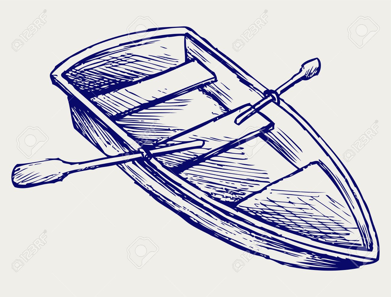 1300x989 Wooden Boat With Paddles. Doodle Style Royalty Free Cliparts