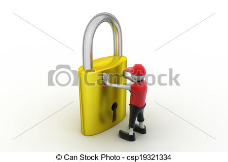 450x320 3d Man Holding A Padlock Drawings