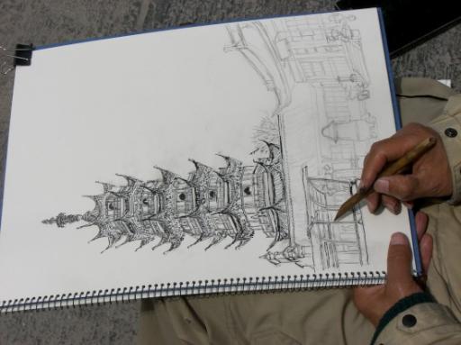512x383 Jiming Temple, Artist Drawing Pagoda