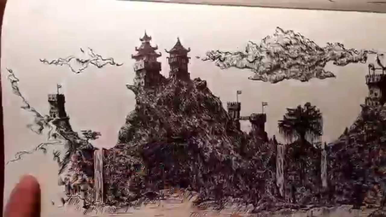 1280x720 Pagoda Pen And Ink Speed Drawing