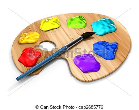 450x357 Paint Pallete. Spots Of Paint And Brush On Paint Palette