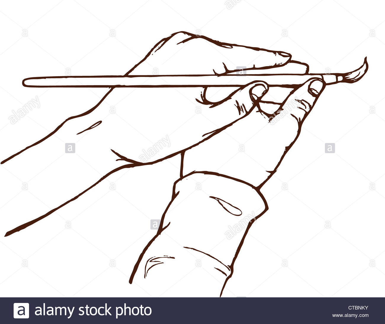 1300x1094 Line Drawing Of Hands And Paintbrush Stock Photo 49430975