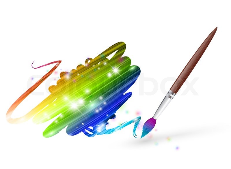 800x586 Rainbow Colours Drawing With Paintbrush Over White Stock Photo