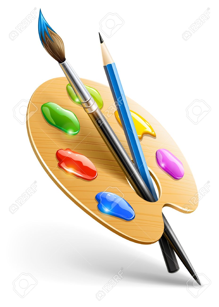 929x1300 Art Palette With Paint Brush And Pencil Tools For Drawing Royalty