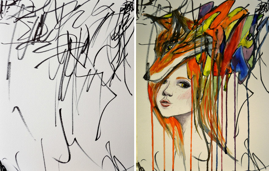 880x561 Artist Turns Her 2 Year Old's Sketches Into Paintings Bored Panda